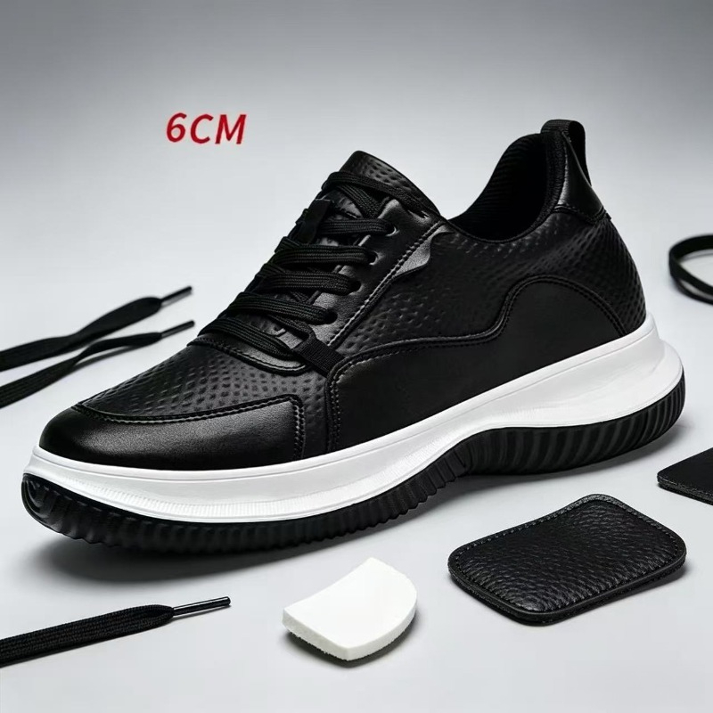 Men'S Shoes With Height Increase - White Cow Leather Elevator Sneakers Thick