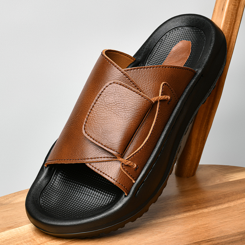 Leather Men's Slippers Slides  - Men'S Shoes Business Casual recension och pris